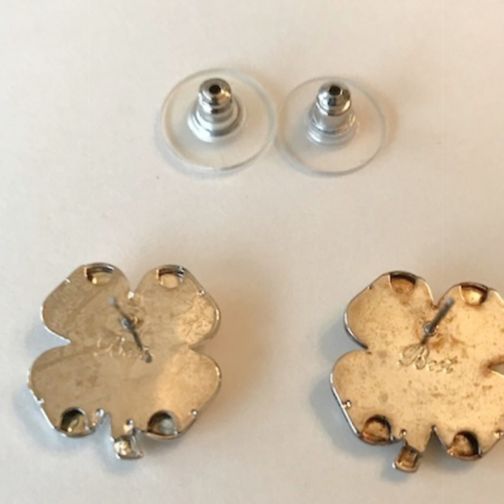 Four Leaf Clover Earrings Posts Handmade Vintage - Picture 4 of 4